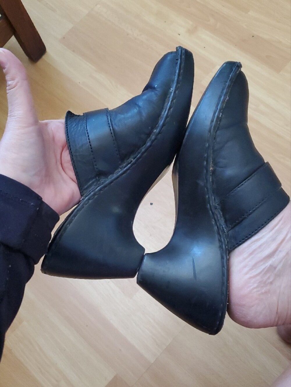 Black Leather High Heel Clogs with Buckle - Picture 8 of 11